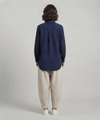 Women's Western Longline Collared Shirt Navy LSH-0107