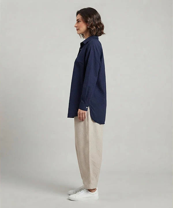 Women's Western Longline Collared Shirt Navy LSH-0107