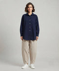 Women's Western Longline Collared Shirt Navy LSH-0107