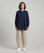 Women's Western Longline Collared Shirt Navy LSH-0107