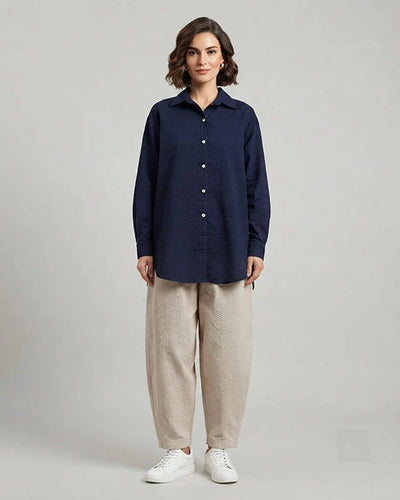 Women's Western Longline Collared Shirt Navy LSH-0107
