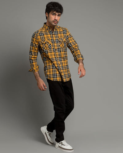 Men's Casual Checkered Shirt - Yellow Shc-1980