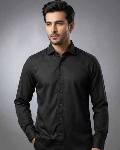 Men's Casual Shirt - Black Stripe Shc-1972 Strech Fabric