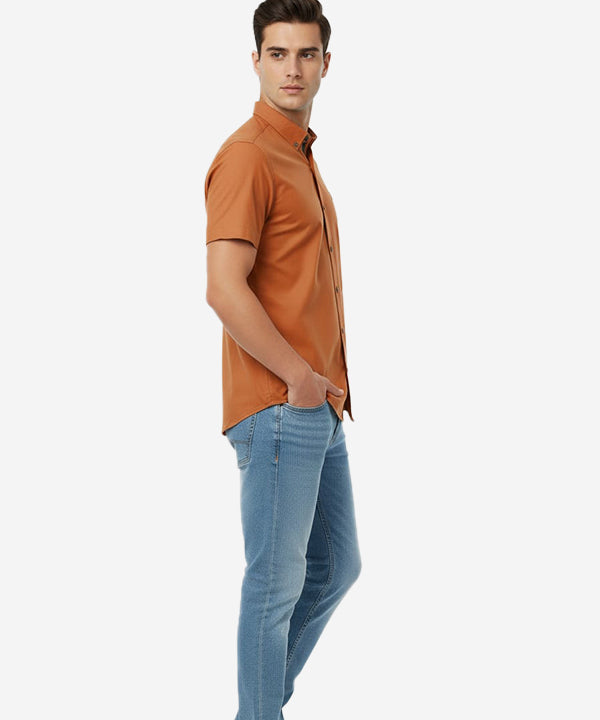 Men's Casual Shirt Half Sleeves - Rust Shc-1927 Strech Fabric - Rust - View 2