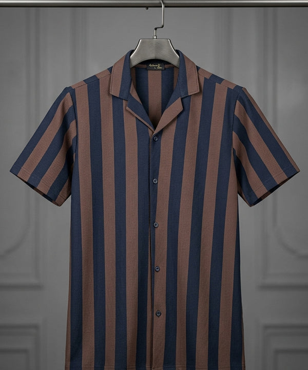 Men's Casual Shirt Half Sleeves - SHC-3069 Navy blue Stripe ( ORG ) - Navy - View 2