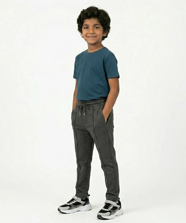 Kids Smart Baggy stretchable premium trouser Self Black Texture BLW-0136