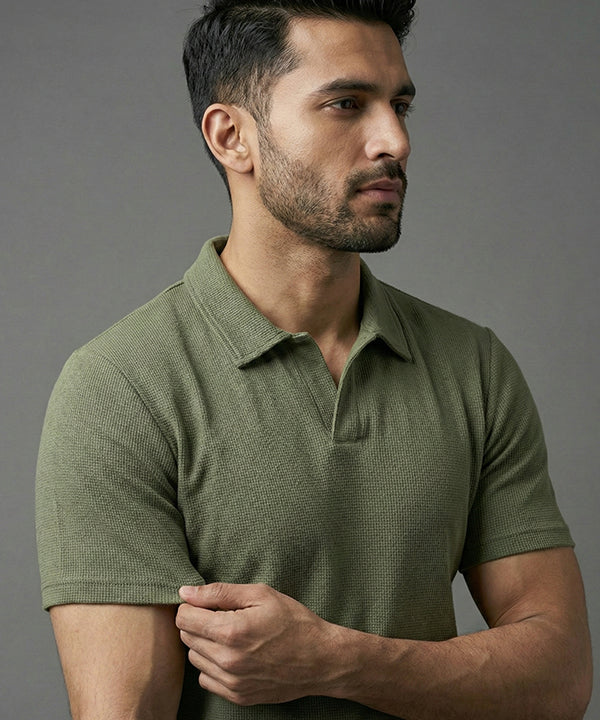 Men'S T-Shirt Johnny Collar Green Tsh-5991 - Green - View 2