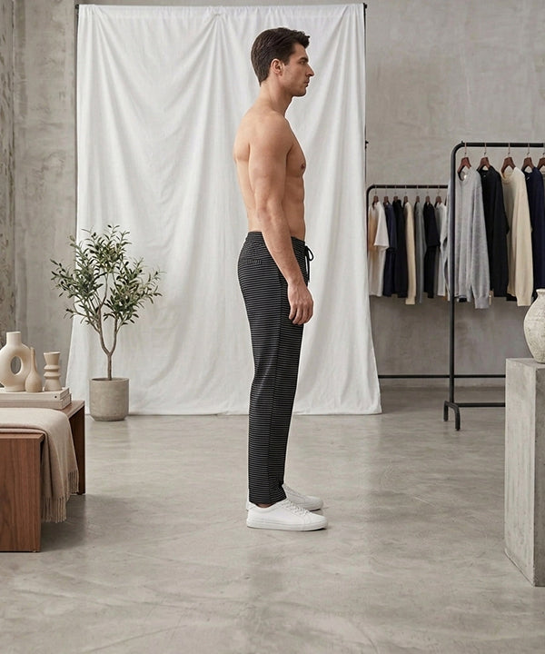 Men’S Pinstripe Drawstring Baggy Trousers- Lwr-0688 Black Stripe - Black - View 3