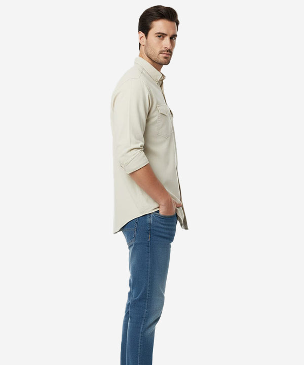 Men's Casual Shirt - Beige Shc-1841 Strech Fabric - Beige - View 2