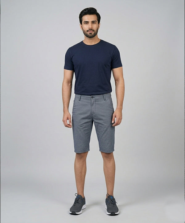 Men’S Summer Cotton Texture Navy Shorts- Br-0101 - Navy - View 2
