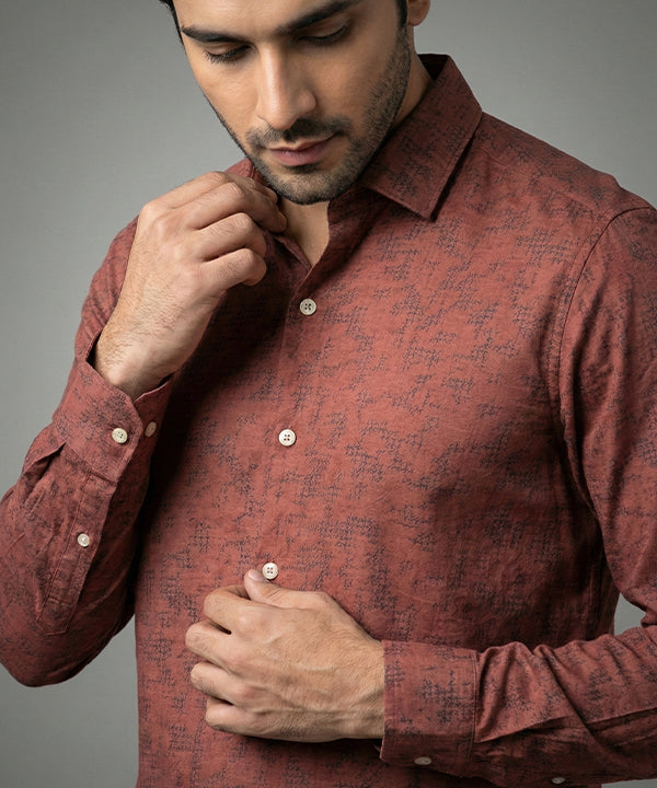 Men's Casual Shirt - Texture Maroon Shc-1972 Strech Fabric - Maroon - View 2