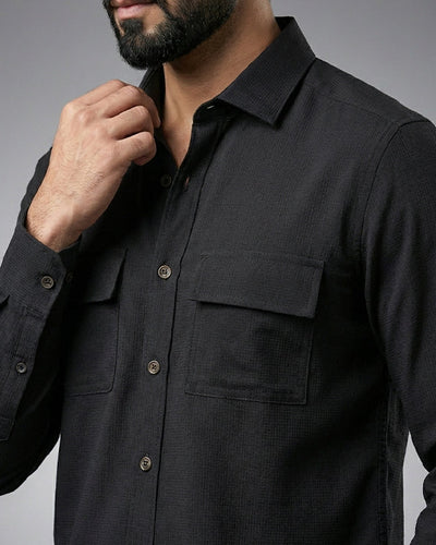 Men's Casual Shirt - Texture Black Shc-1970 Strech Fabric