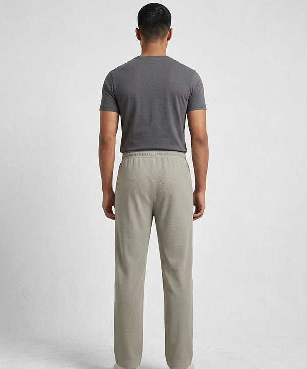 Waffle Knit Elastic Waist Trousers - Green Lwr-0694 - Green - View 2