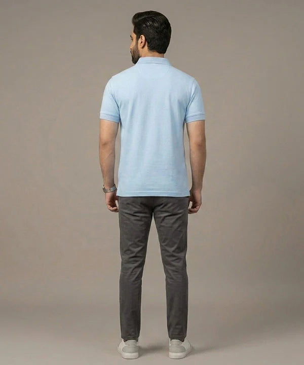 Premium Ribbed Collar Basic Polo T-Shirt Sky TSH-7162