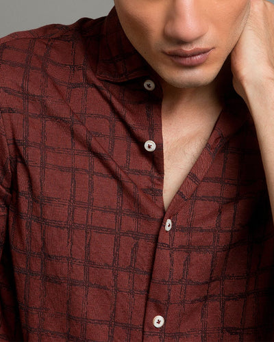 Men's Casual Checkered Shirt - Maroon Shc-1973 Strech Fabric
