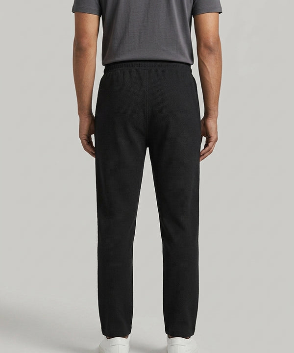 Waffle Knit Elastic Waist Trousers - Black Lwr-0694 - Black - View 2