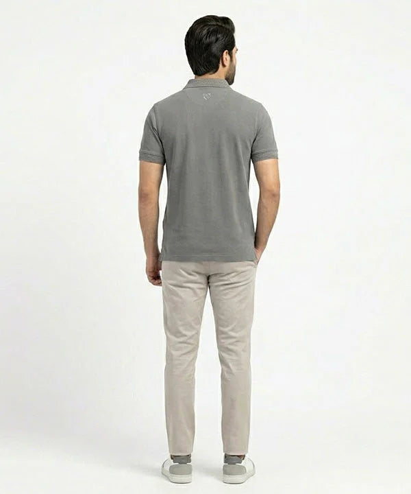 Premium Ribbed Collar Basic Polo T-Shirt Grey TSH-7162