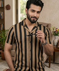 Men's Casual Shirt Half Sleeves - SHC-3069 Brown Stripe ( ORG ) - Brown - View 1