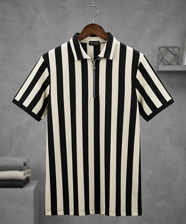 Men'S T-Shirt Collar Black Stripe Tsh-7160 - Black - View 3