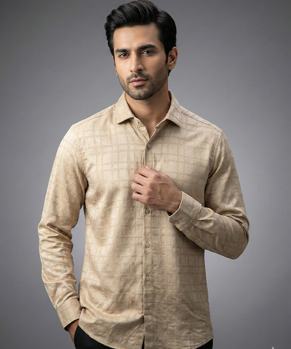 Men's Casual Shirt - L Coffee Shc-1974 Strech Fabric - Coffee - View 1