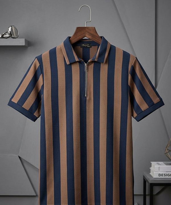 Men'S T-Shirt Collar Navy Stripe Tsh-7160 - Navy - View 3
