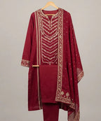 Women's Eastern Maroon Embroidered 3-piece 0004