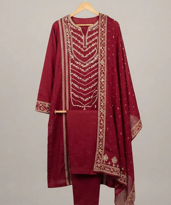Women's Eastern Maroon Embroidered 3-piece 0004
