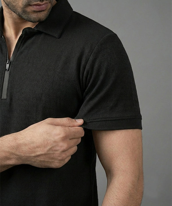 Men'S T-Shirt Collar Black Tsh-7026 - Black - View 2