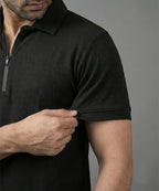 Men's T-Shirt Collar Black Zip Style Tsh-7026