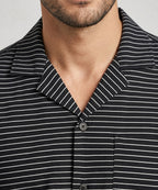 Men’s Pinstripe Drawstring Half Sleeves Shirt– Relaxed Fit - SHC-3067 Black stripe - Black - View 3
