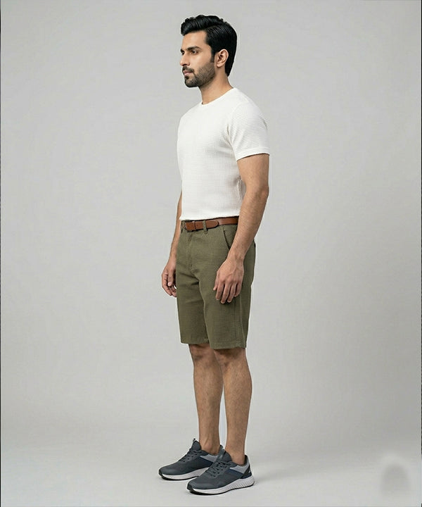 Men’S Summer Cotton Texture Green Shorts- Br-0102 - Green - View 2
