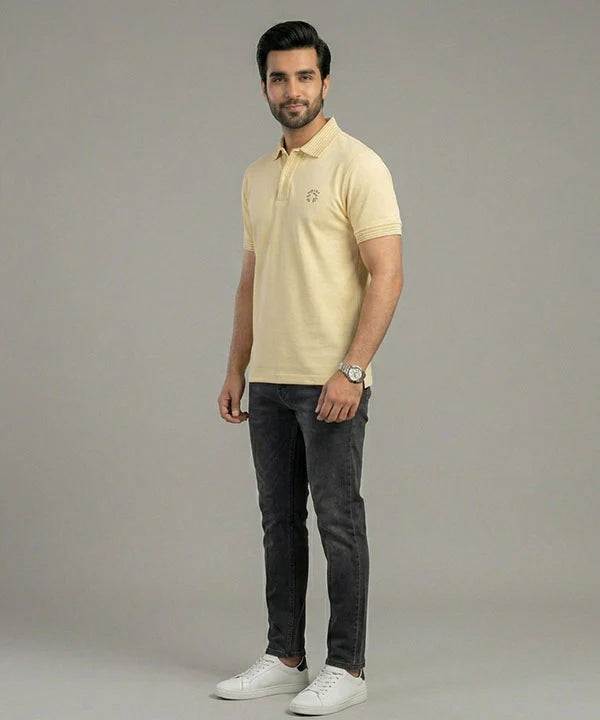 Premium Ribbed Collar Basic Polo T-Shirt Fawn TSH-7162