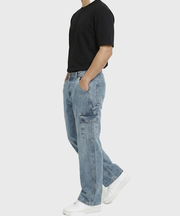 Men's Baggy Carpenter Denim - Wash Blue Jp-2080 - Blue - View 2