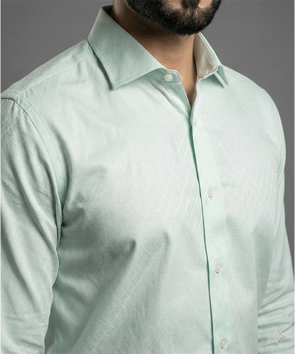 Men'S Dress Shirt - Texture Green Dsh-0287 - Green - View 2