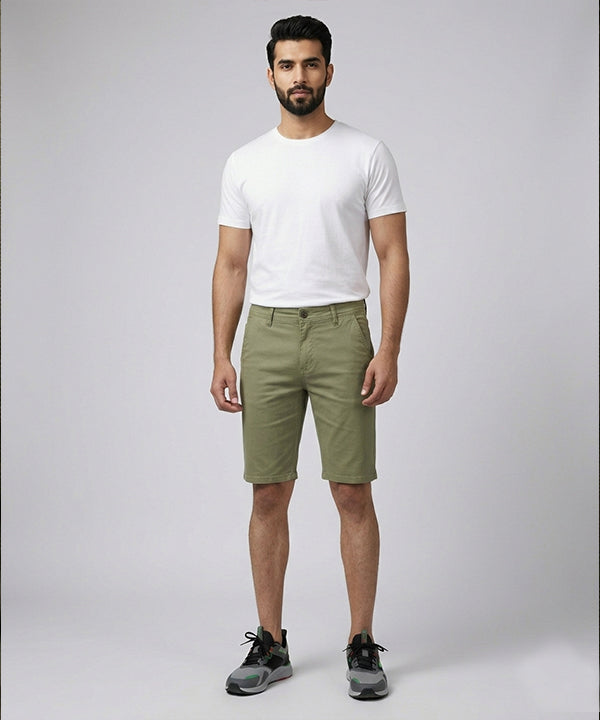 Men’S Summer Cotton Texture Green Shorts- Br-0103 - Green - View 1
