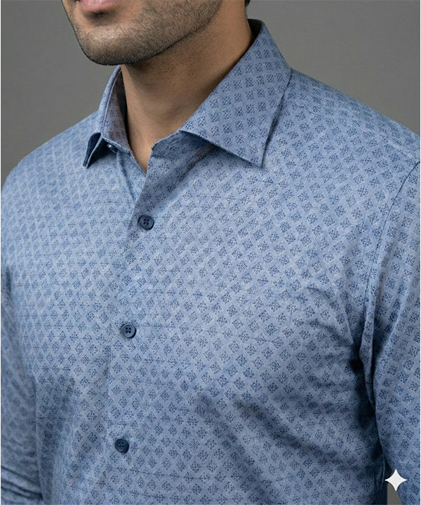 Men'S Dress Shirt - Texture Blue Dsh-0289 - Blue - View 2