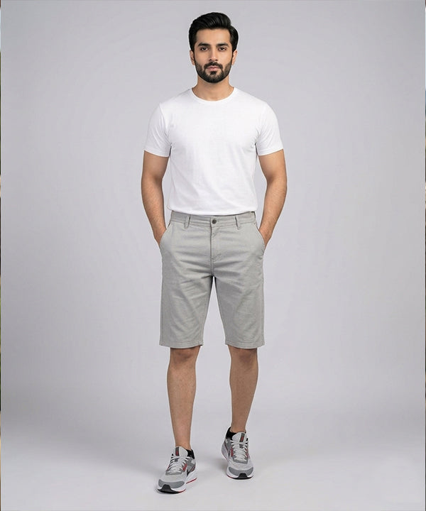 Men’S Summer Cotton Texture Grey Shorts- Br-0102 - Grey - View 1