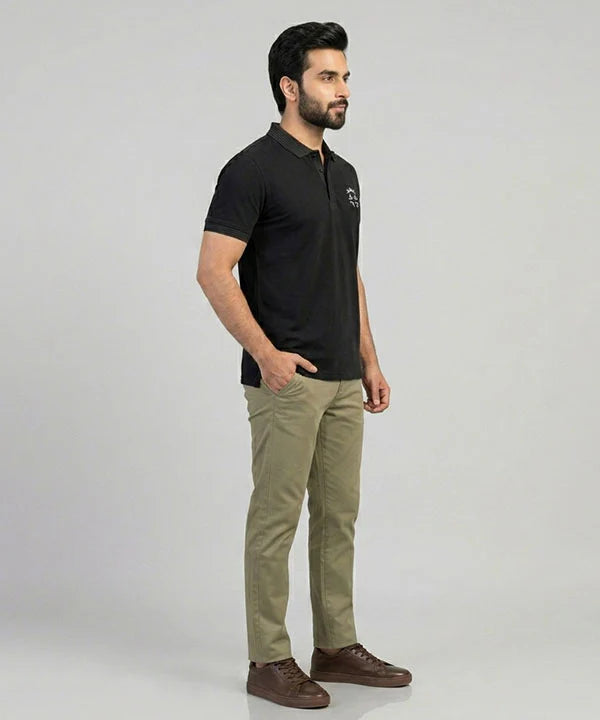 Premium Ribbed Collar Basic Polo T-Shirt Black TSH-7162