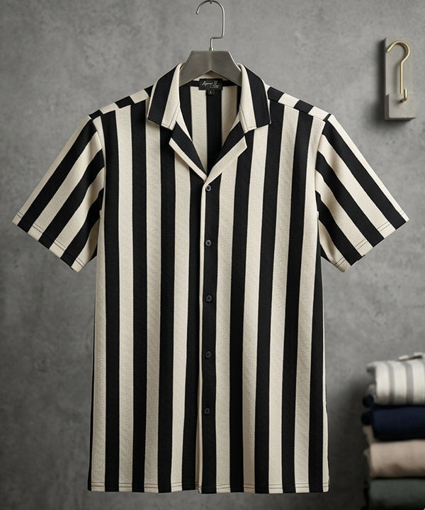 Men's Casual Shirt Half Sleeves - SHC-3069 Black Stripe ( ORG ) - Black - View 2