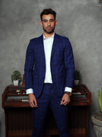Formal Checkered Suit Gst-0053 Blue Chk - Blue - View 2