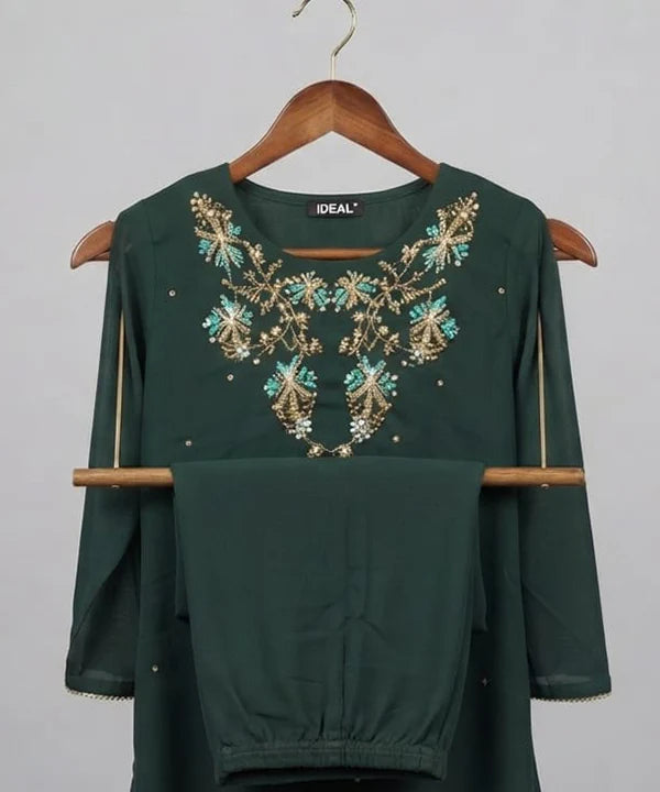 Women's Eastern Bottle Green Embroidered 2-piece 0006
