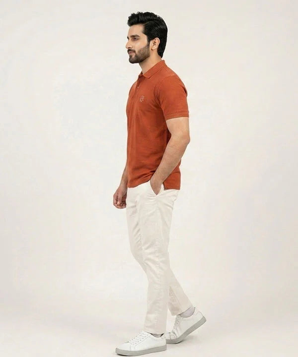 Premium Ribbed Collar Basic Polo T-Shirt Rust TSH-7162