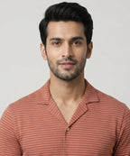 Men’s Pinstripe Drawstring Half Sleeves Shirt– Relaxed Fit - SHC-3067 Maroon Stripe - Maroon - View 2