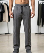 Waffle Knit Elastic Waist Trousers - D Grey Lwr-0694 - Grey - View 2