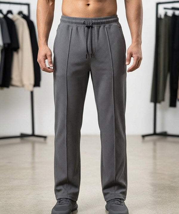 Waffle Knit Elastic Waist Trousers - D Grey Lwr-0694 - Grey - View 2