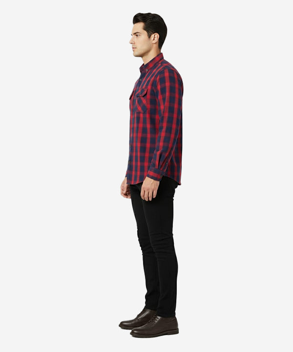 Men's Casual Checkered Shirt - Red Chk SHC-1719 - Red - View 2