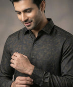 Men's Casual Shirt - Texture Black Shc-1972 Strech Fabric - Black - View 2