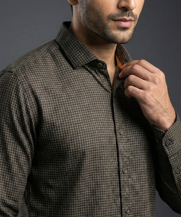 Men's Casual Shirt - Texture Black Shc-1971 Strech Fabric - Black - View 2