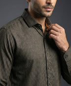 Men's Casual Shirt - Texture Black Shc-1971 Strech Fabric - Black - View 2