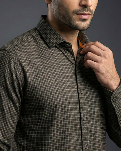 Men's Casual Shirt - Texture Black Shc-1971 Strech Fabric